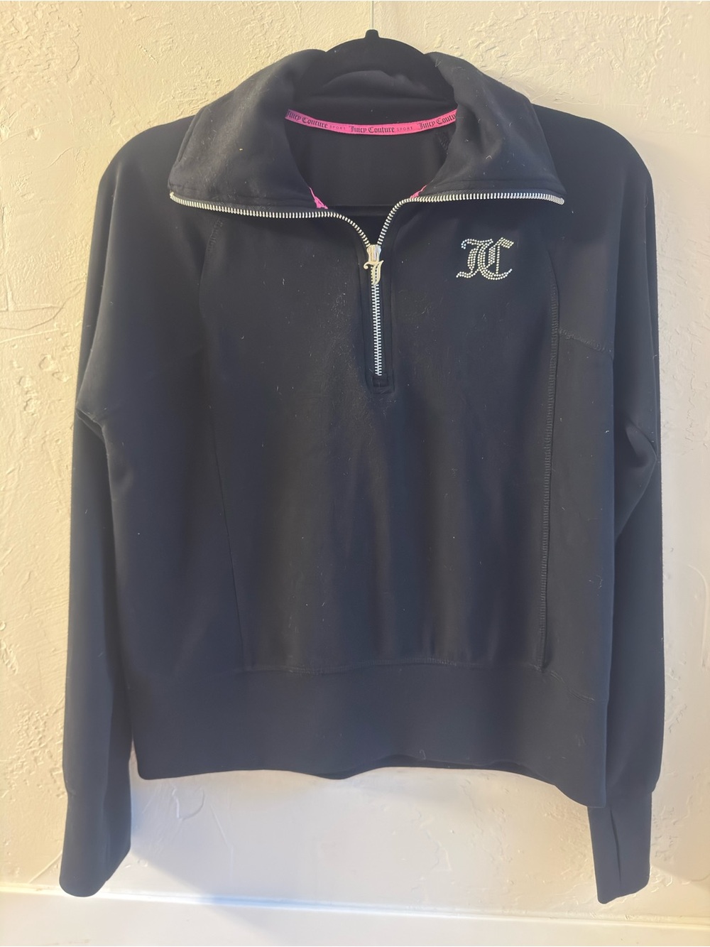 Juicy Couture Sport Women's Black 1/4 Zip Fleece Logo Sweatshirt - Size L